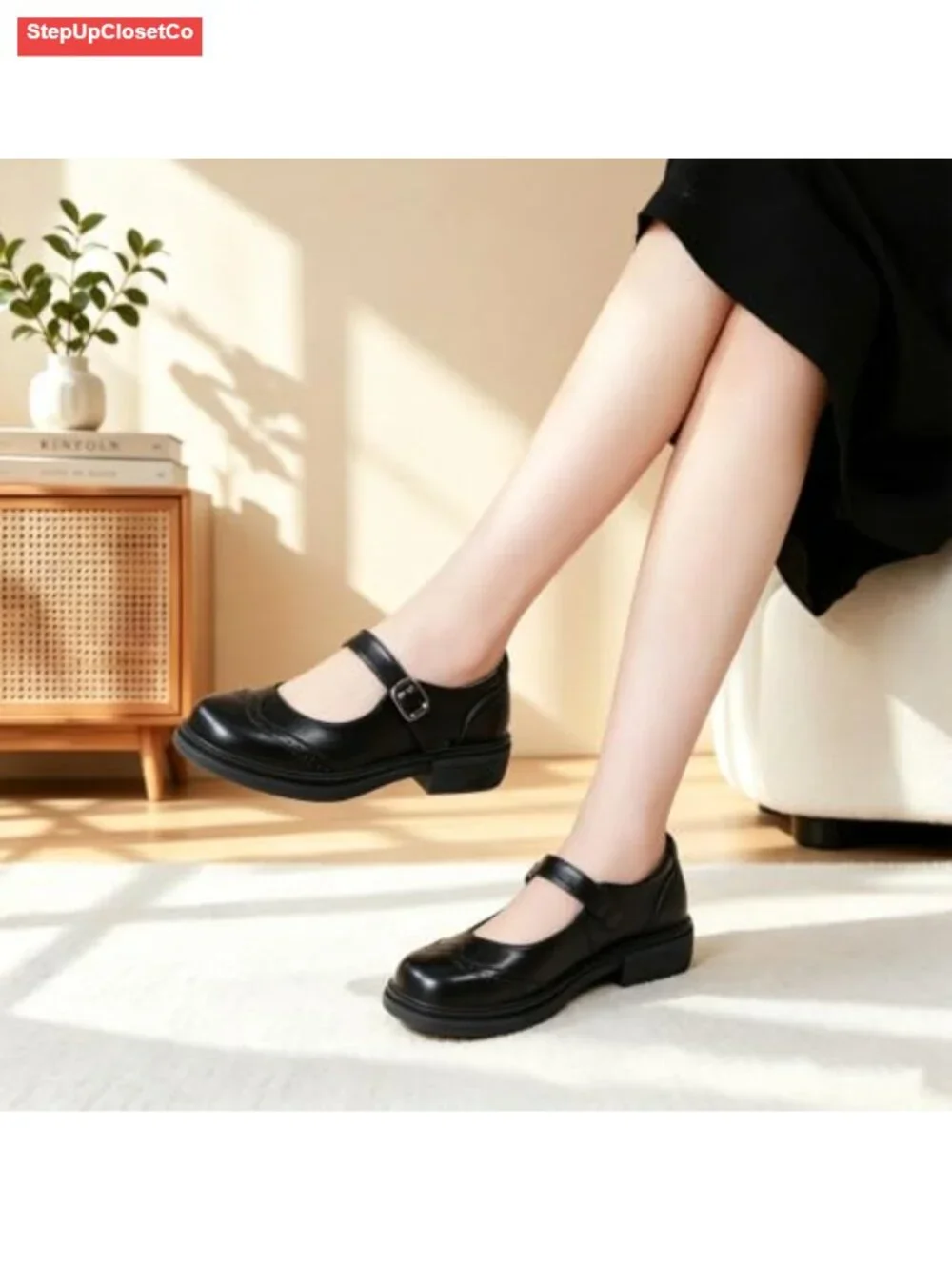 Women Leather Mary Jane Flats NonSlip Platform Work Office Shoes